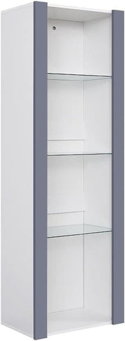 Glass Display Cabinet with LED Light, 3 Tier Shelf, Tall Unit, Grey 165cm - Kwikley