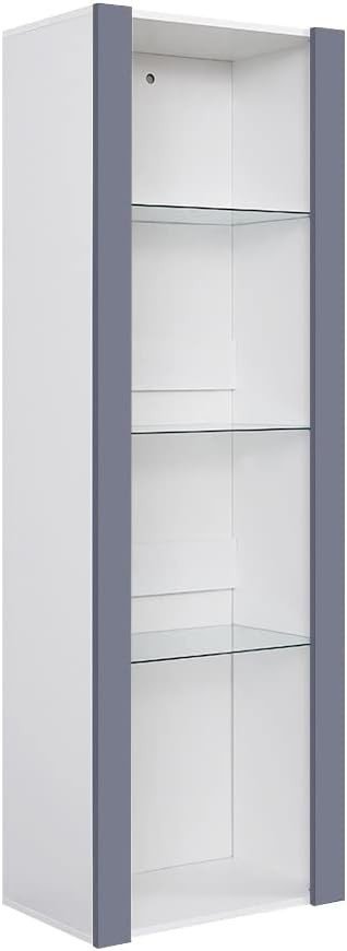 Glass Display Cabinet with LED Light, 3 Tier Shelf, Tall Unit, Grey 165cm - Kwikley