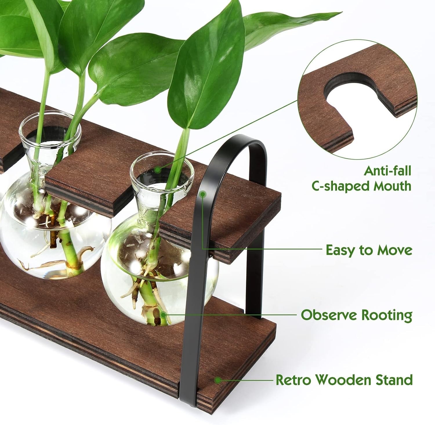 Glass Hydroponic Planter Stand Wooden Frame 5 Bulb Vase Propagation Station - Kwikley