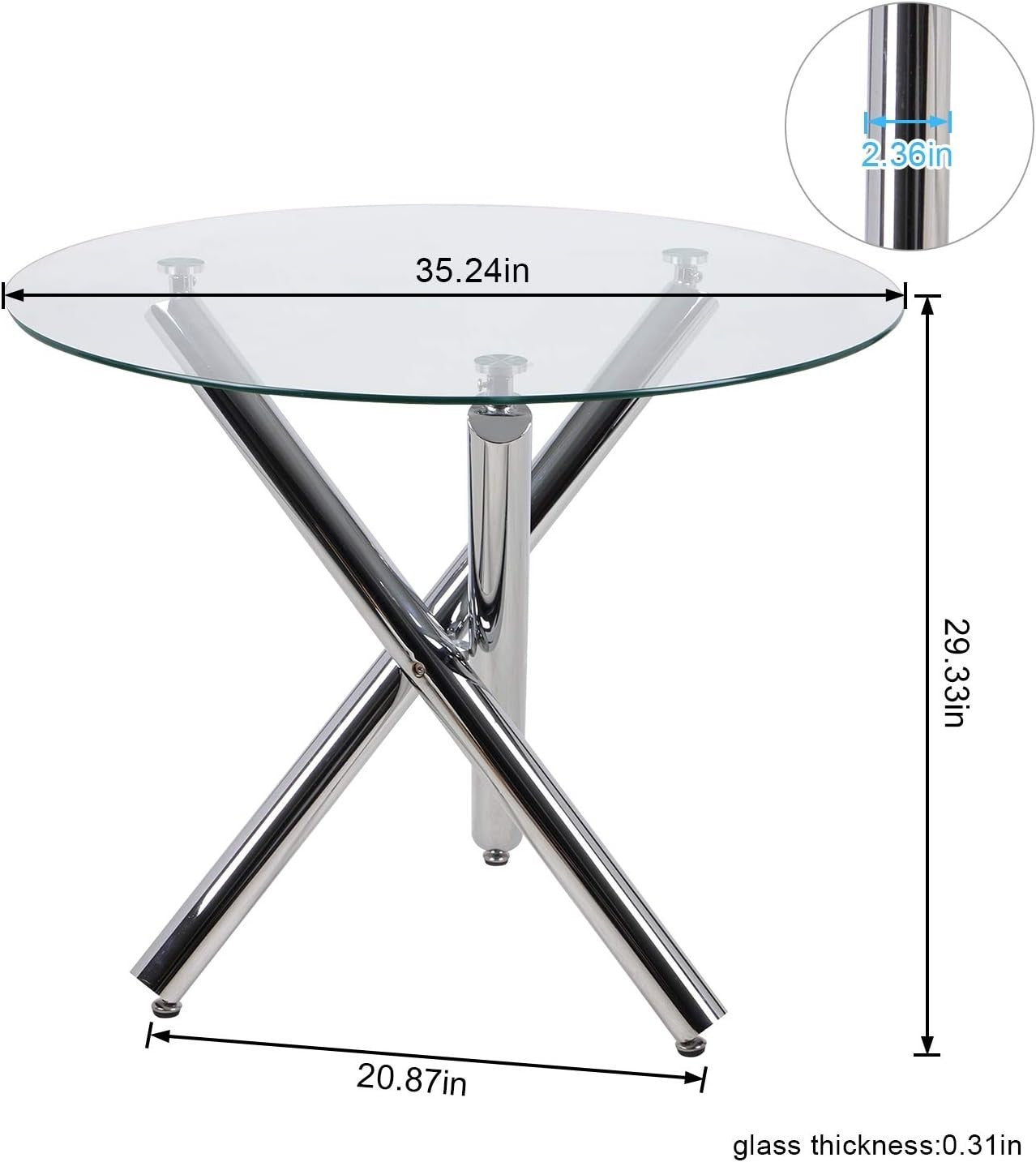 Glass Round Dining Table Set 4 High Back PU Leather Chairs Modern - Kwikley