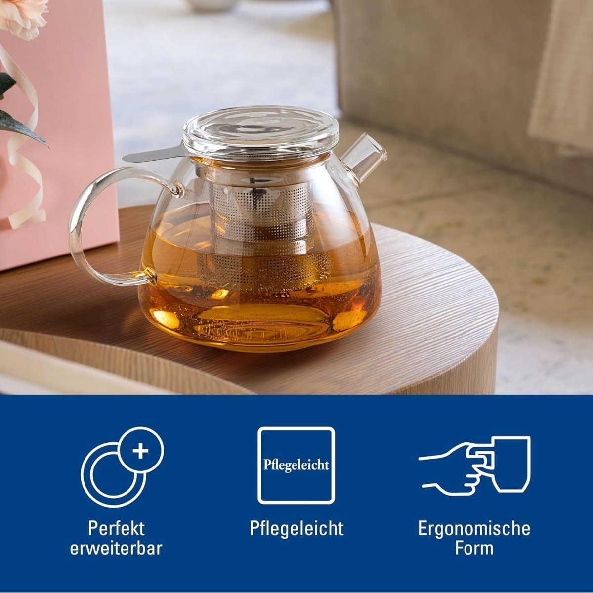 Glass Teapot 1L Borosilicate Hot Cold Beverage Pot Microwave Safe Clear - Kwikley