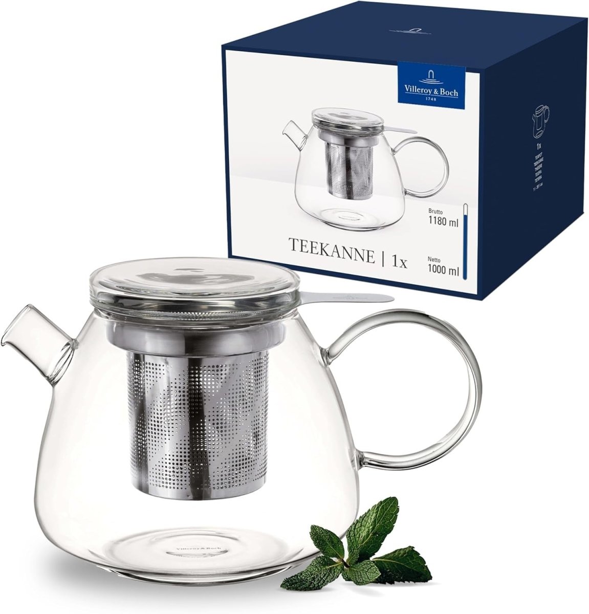 Glass Teapot 1L Borosilicate Hot Cold Beverage Pot Microwave Safe Clear - Kwikley