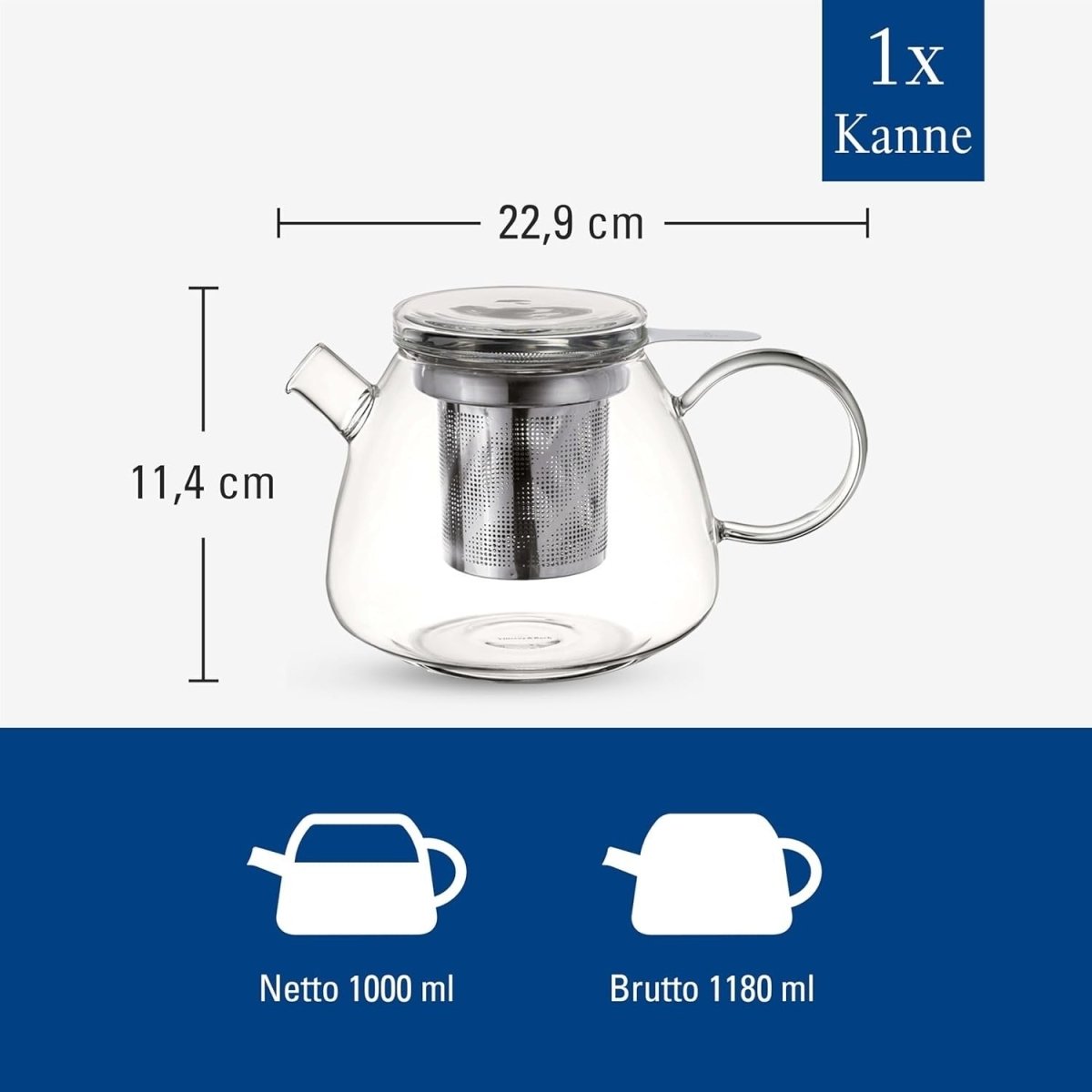 Glass Teapot 1L Borosilicate Hot Cold Beverage Pot Microwave Safe Clear - Kwikley