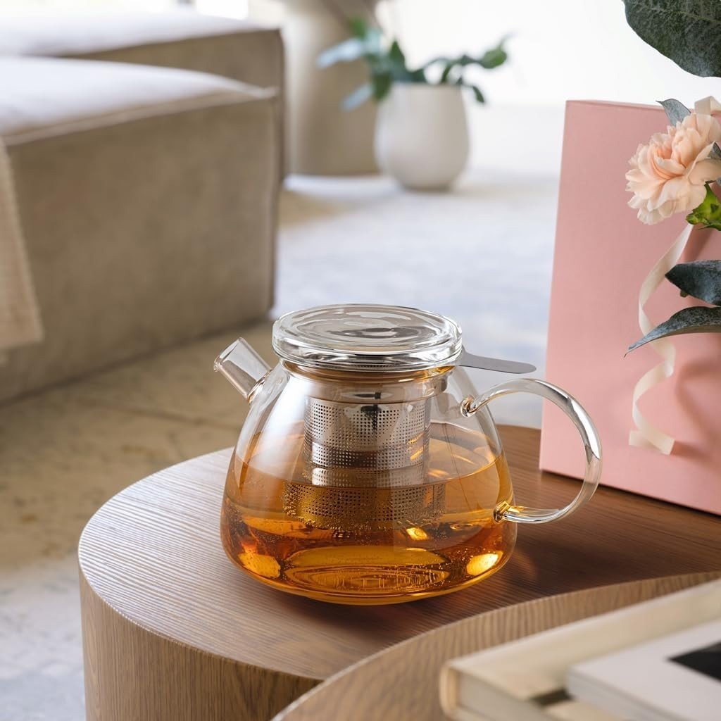 Glass Teapot 1L Borosilicate Hot Cold Beverage Pot Microwave Safe Clear - Kwikley