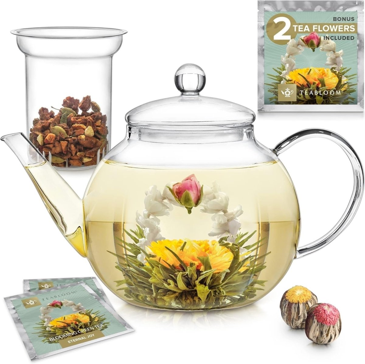 Glass Teapot with Infuser 1.2L Stovetop Microwave Safe Tea Maker Set - Kwikley