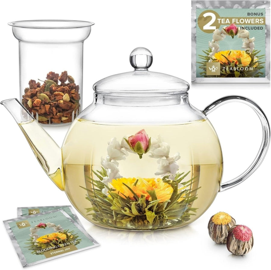 Glass Teapot with Infuser 1.2L Stovetop Microwave Safe Tea Maker Set - Kwikley