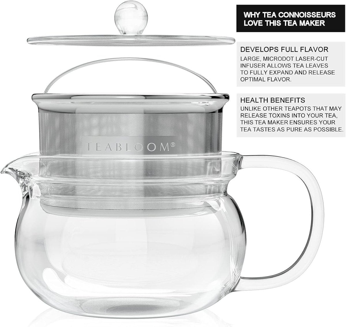 Glass Teapot with Infuser 12oz Stovetop Microwave Safe Loose Leaf - Kwikley