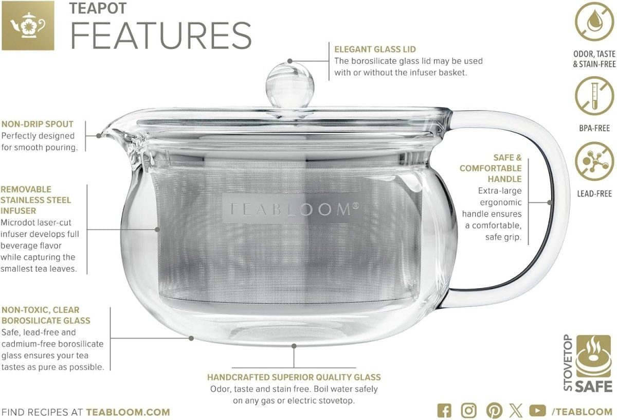 Glass Teapot with Infuser 12oz Stovetop Microwave Safe Loose Leaf - Kwikley