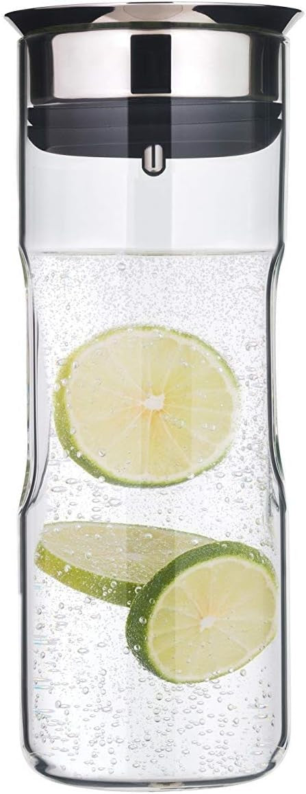 Glass Water Carafe 0.8L with Silicone Lid Lock Handle Leakproof Dishwasher Safe - Kwikley