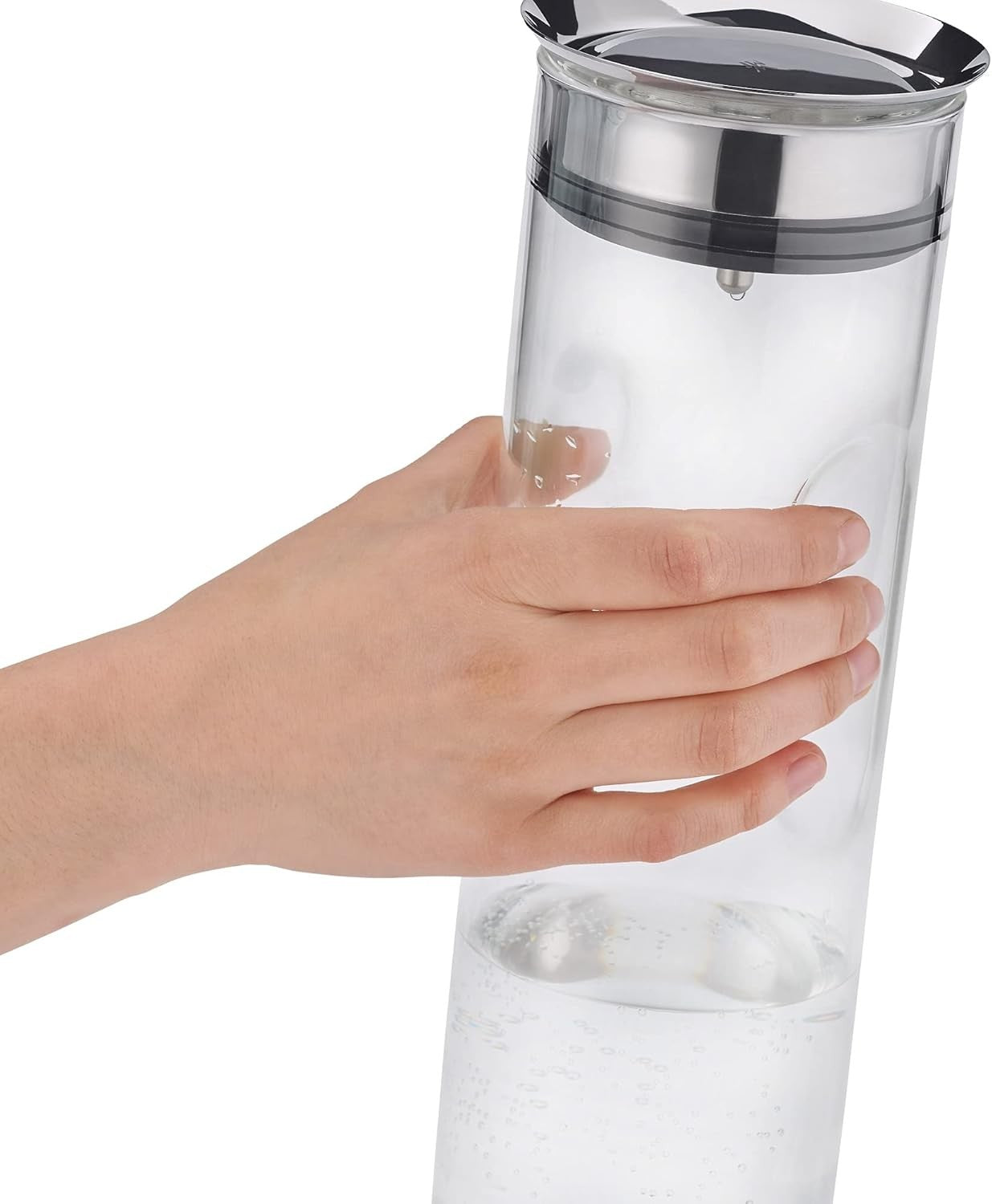 Glass Water Carafe 0.8L with Silicone Lid Lock Handle Leakproof Dishwasher Safe - Kwikley