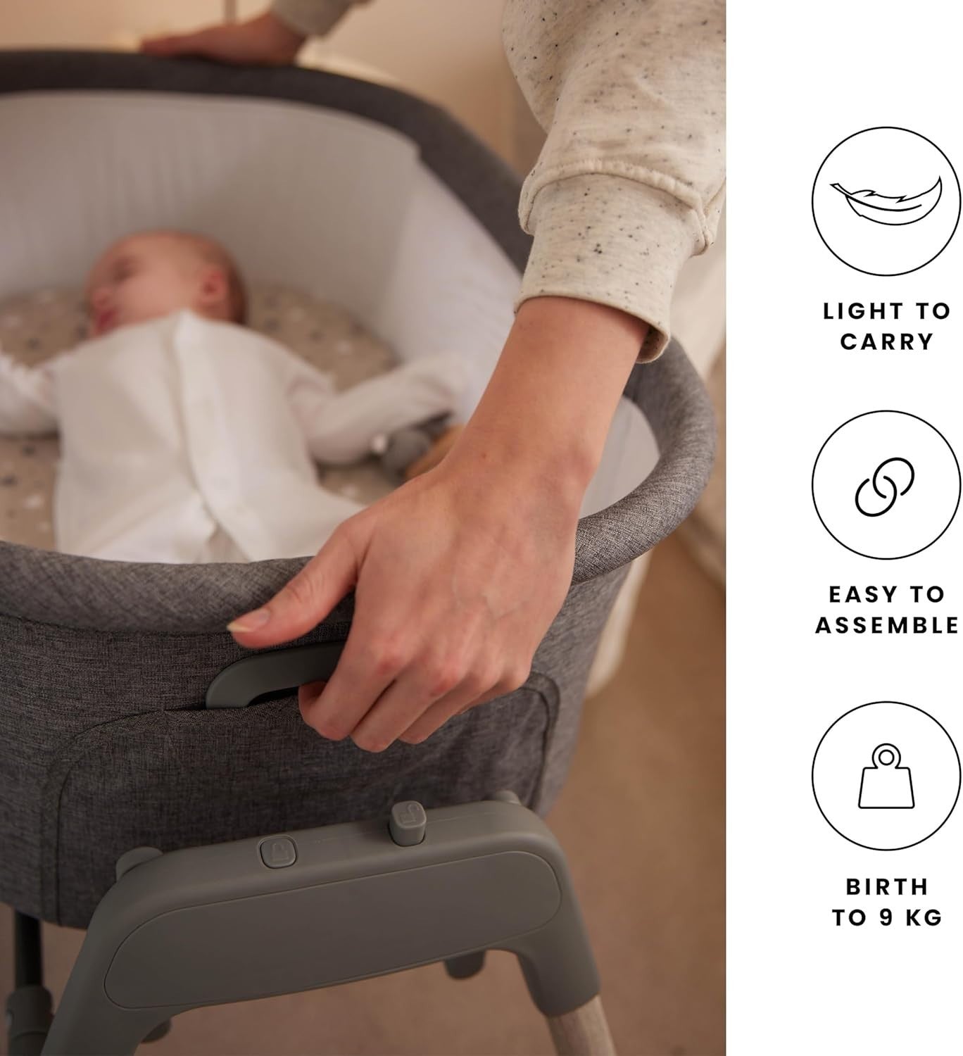 Gliding Baby Crib Bassinet Rocking & Static Cot with Mattress & Travel Bag - Kwikley