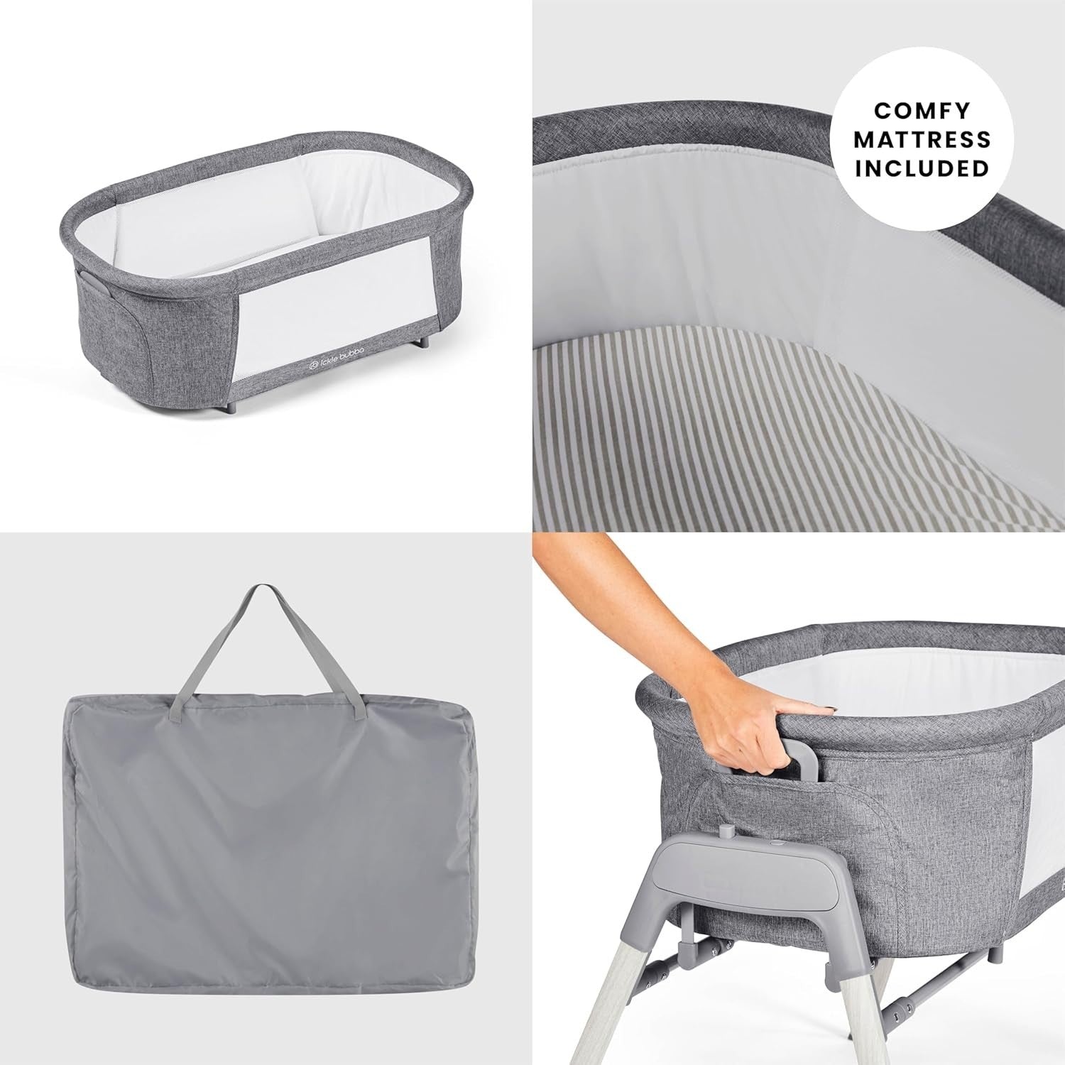 Gliding Baby Crib Bassinet Rocking & Static Cot with Mattress & Travel Bag - Kwikley