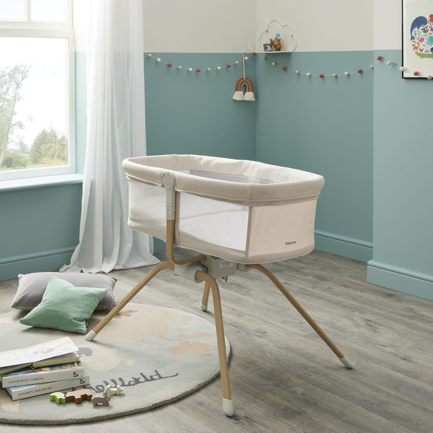 Gliding Baby Crib with Mattress Portable Lightweight Travel Bassinet Cream - Kwikley