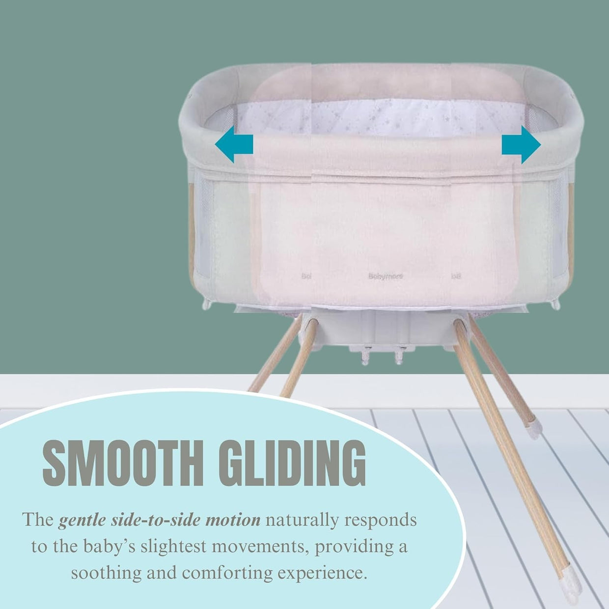 Gliding Baby Crib with Mattress Portable Lightweight Travel Bassinet Cream - Kwikley