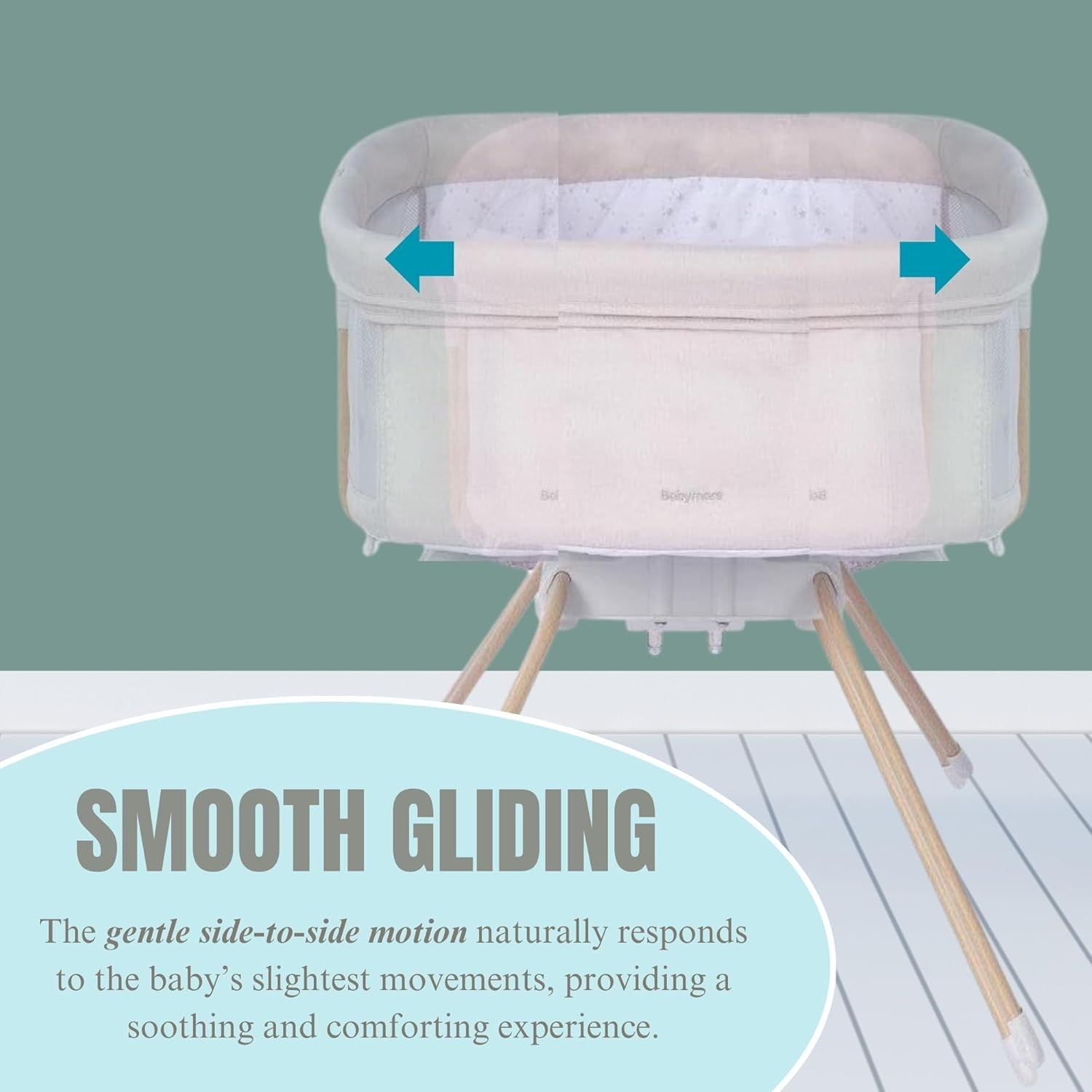 Gliding Baby Crib with Mattress Portable Lightweight Travel Bassinet Cream - Kwikley