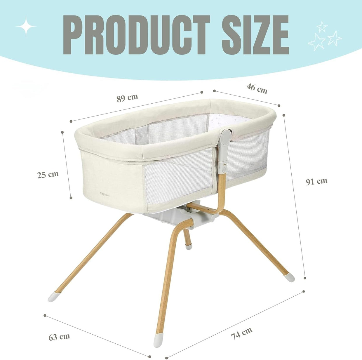 Gliding Baby Crib with Mattress Portable Lightweight Travel Bassinet Cream - Kwikley