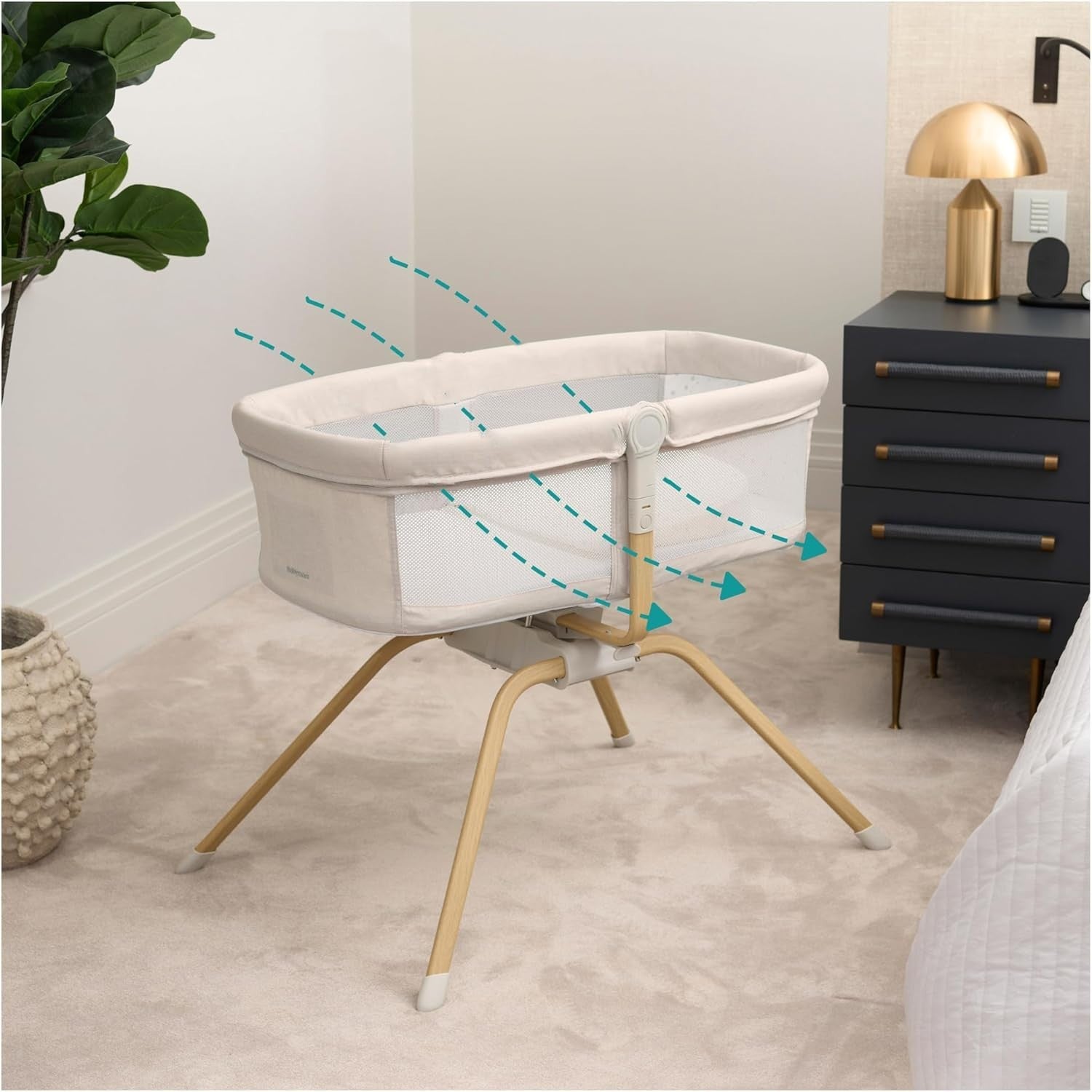 Gliding Baby Crib with Mattress Portable Lightweight Travel Bassinet Cream - Kwikley