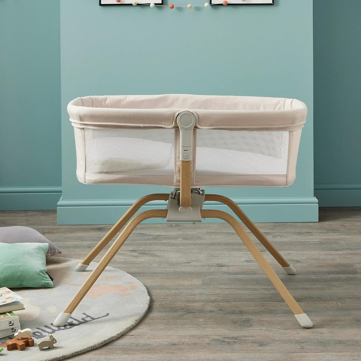 Gliding Baby Crib with Mattress Portable Lightweight Travel Bassinet Cream - Kwikley