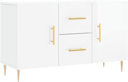 Gloss White Sideboard Cabinet Storage Drawers Modern Metal Legs 100cm Wide - Kwikley