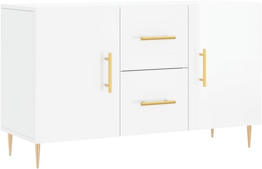 Gloss White Sideboard Cabinet Storage Drawers Modern Metal Legs 100cm Wide - Kwikley