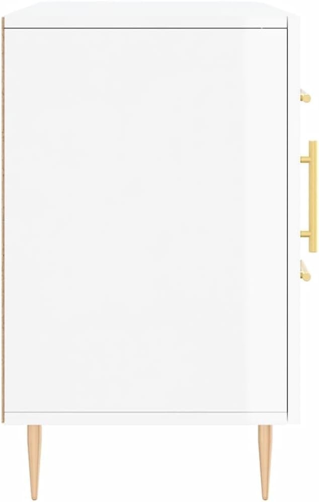 Gloss White Sideboard Cabinet Storage Drawers Modern Metal Legs 100cm Wide - Kwikley