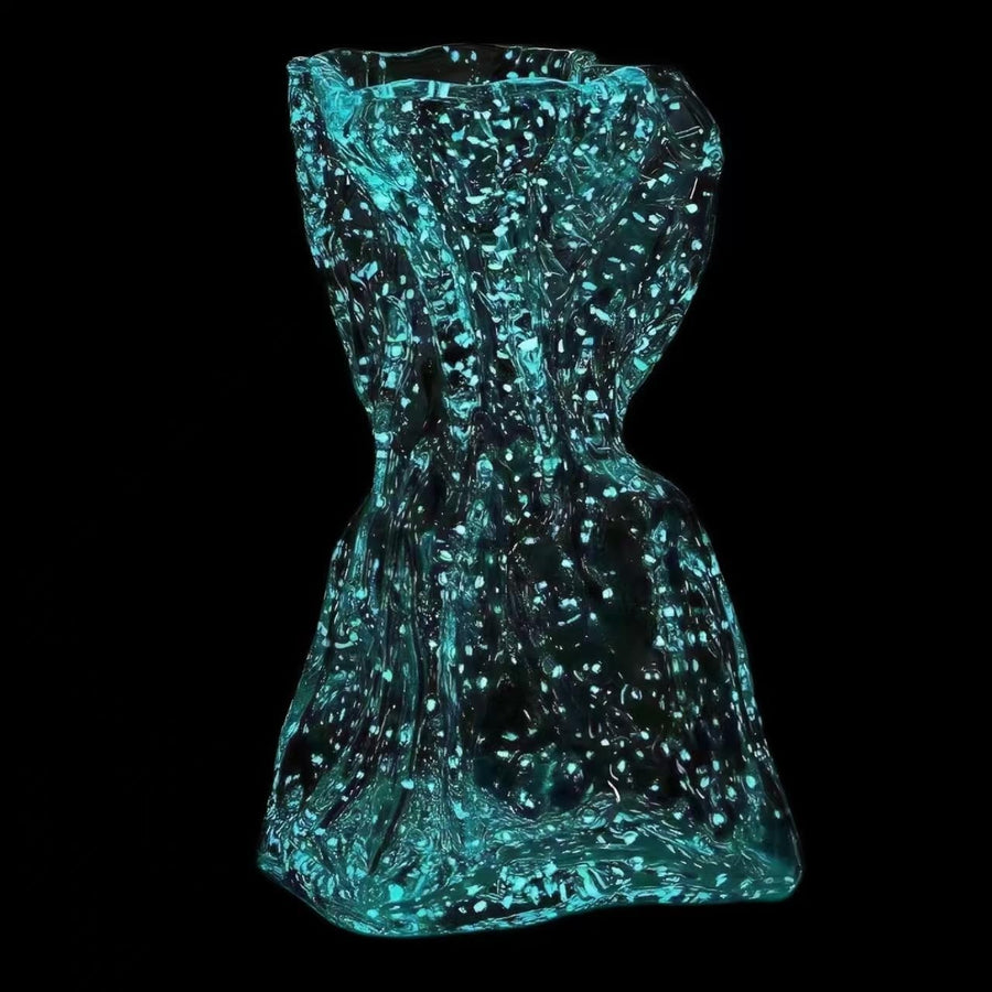 Glow Glass Flower Vase Origami Shape Luminous Table Home Decor - Kwikley