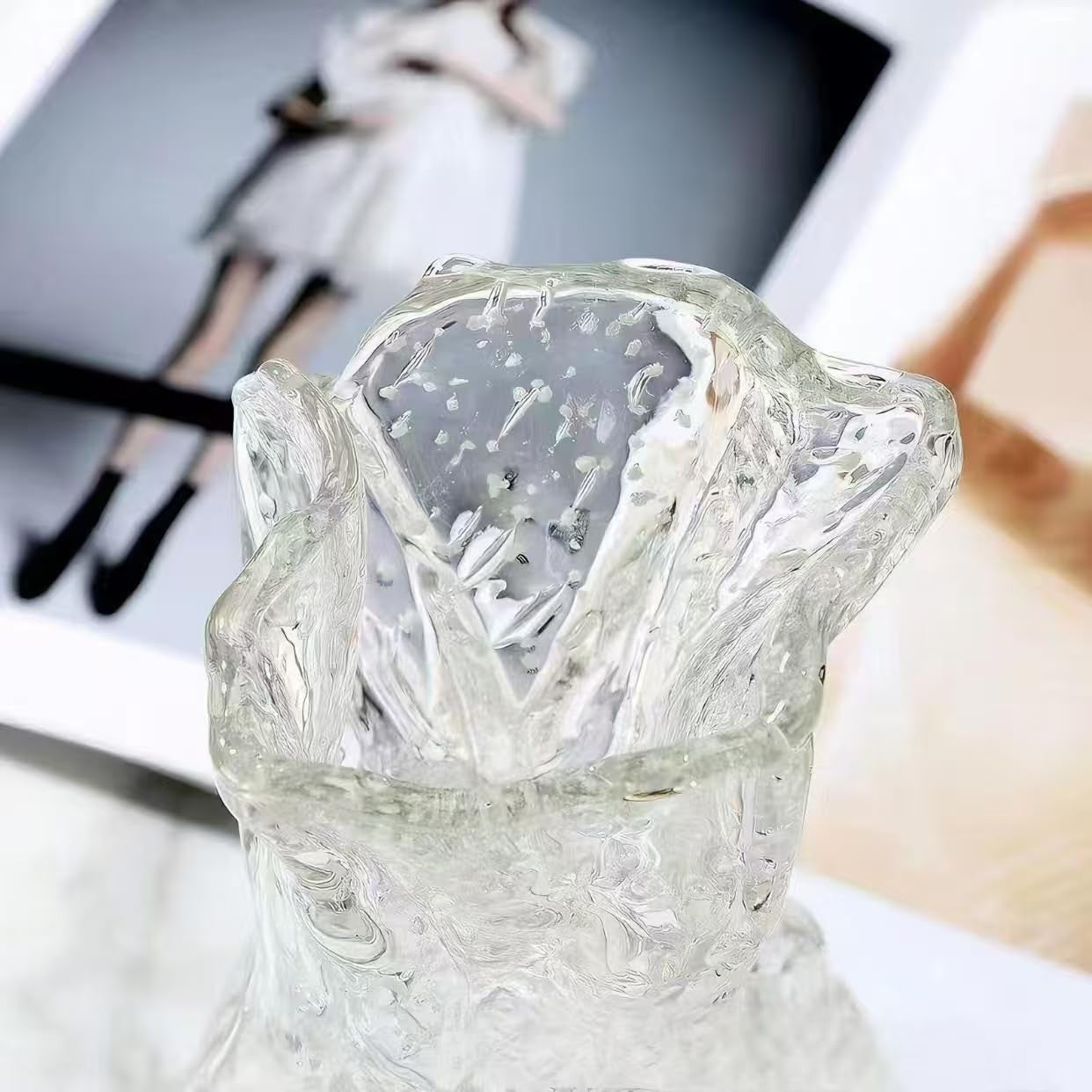 Glow Glass Flower Vase Origami Shape Luminous Table Home Decor - Kwikley