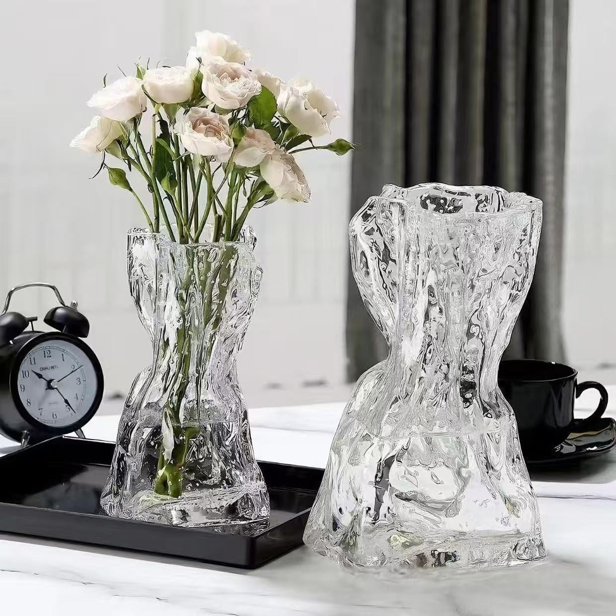 Glow Glass Flower Vase Origami Shape Luminous Table Home Decor - Kwikley
