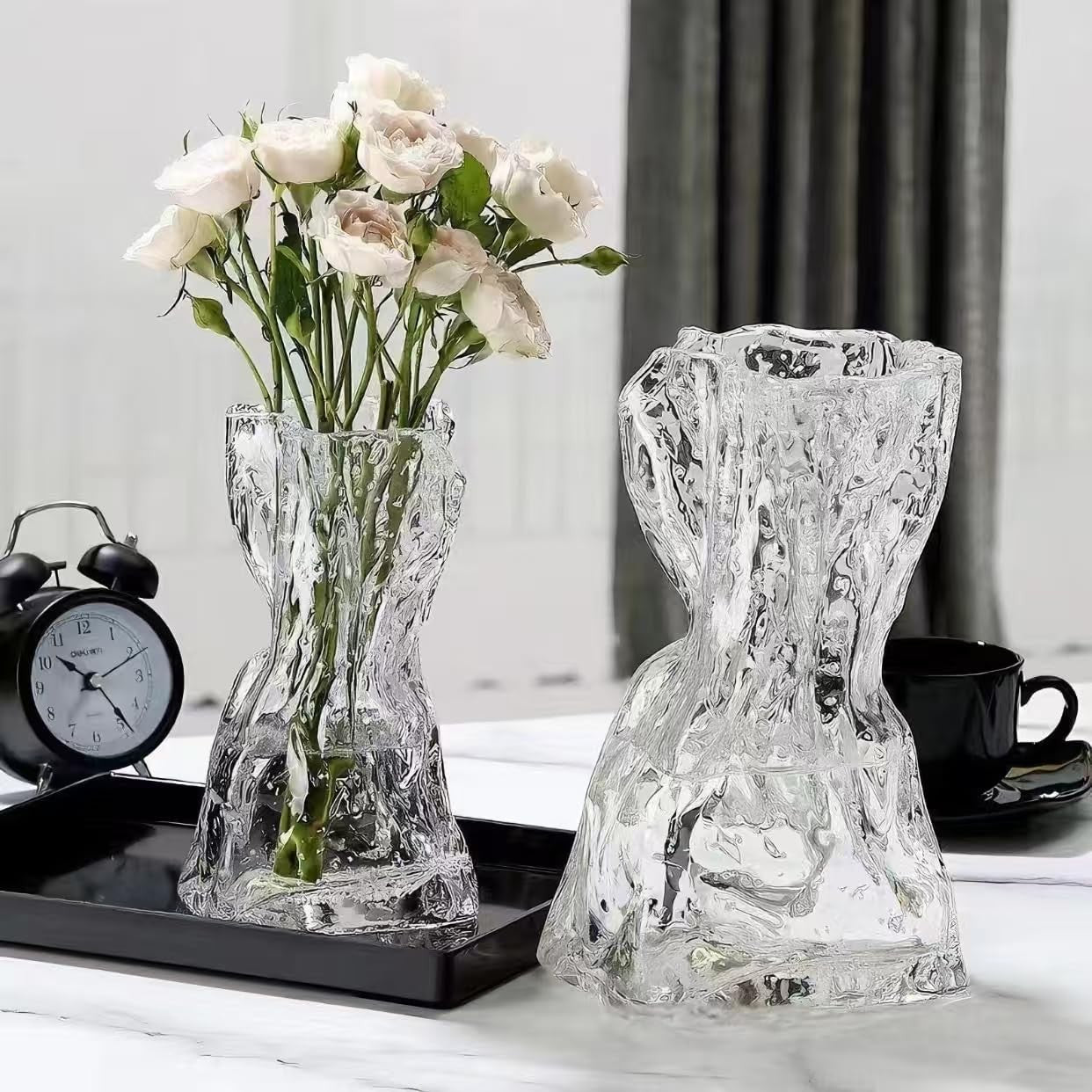 Glow Glass Flower Vase Origami Shape Luminous Table Home Decor - Kwikley