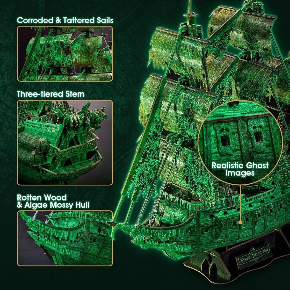 Glow in Dark Flying Dutchman 3D Pirate Ship Puzzle 360 Piece Model - Kwikley