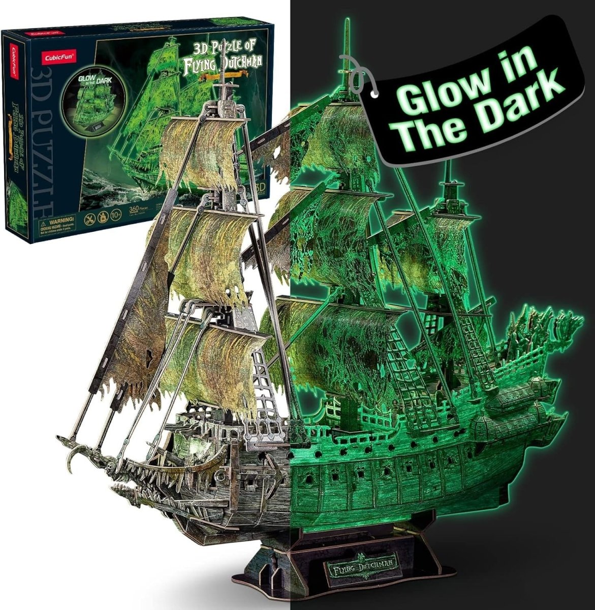 Glow in Dark Flying Dutchman 3D Pirate Ship Puzzle 360 Piece Model - Kwikley