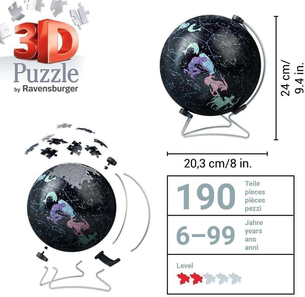 Glow in Dark Star Globe 3D Puzzle 180 Piece Space Model Kids Adults - Kwikley