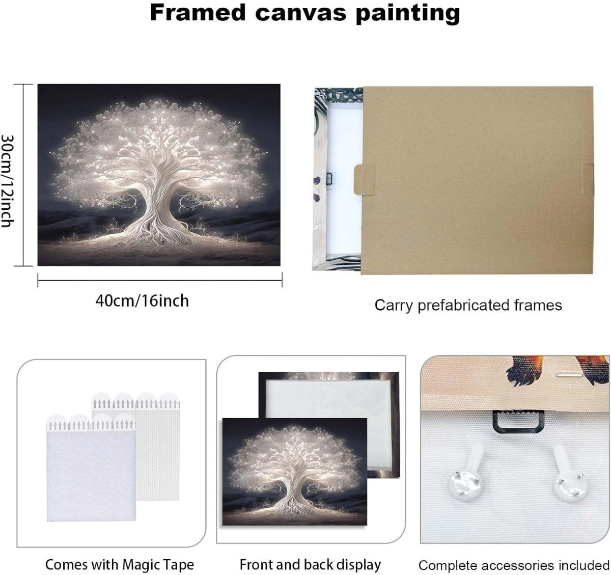 Glowing Tree Canvas Wall Art 12x16 Framed Modern Print - Kwikley