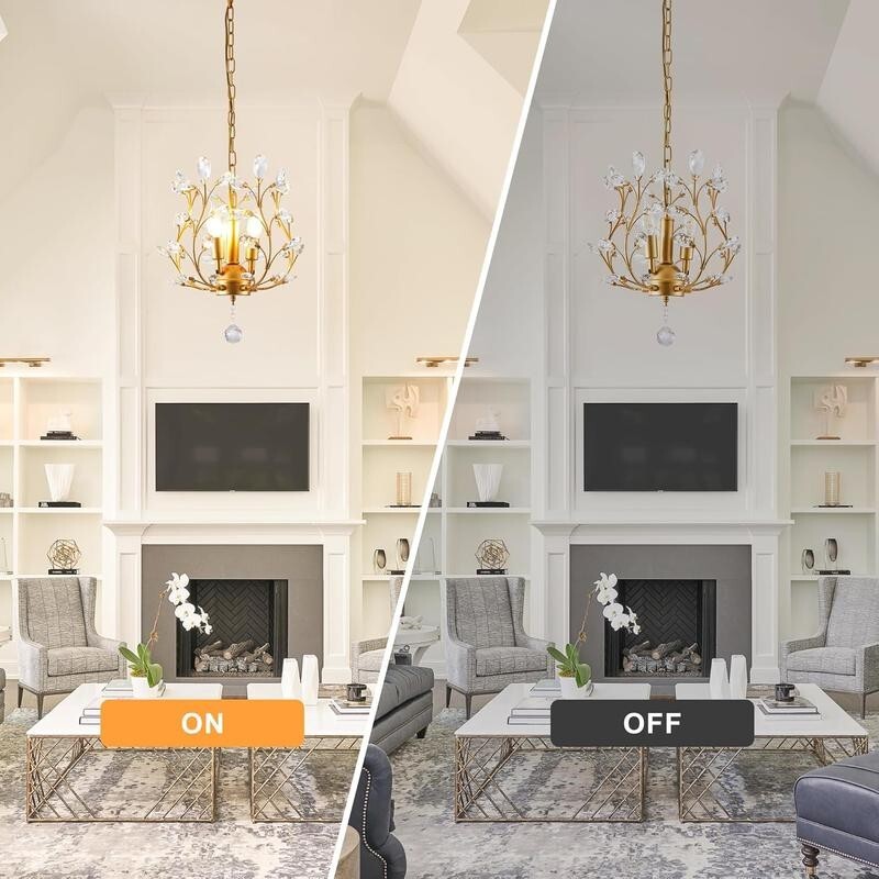 Gold 3 - Light Crystal Pendant Chandelier Ceiling Light K9 Flush Mount E14 - Kwikley