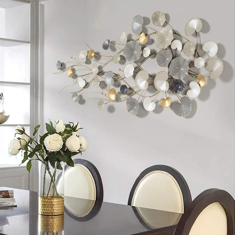 Gold 3D Metal Wall Art Sculpture Leaves Modern Home Decor 134cm - Kwikley