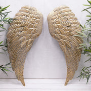 Gold Angel Wings Metal Wall Art 77cm Distressed Sculpture - Kwikley