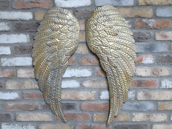 Gold Angel Wings Metal Wall Art 77cm Distressed Sculpture - Kwikley