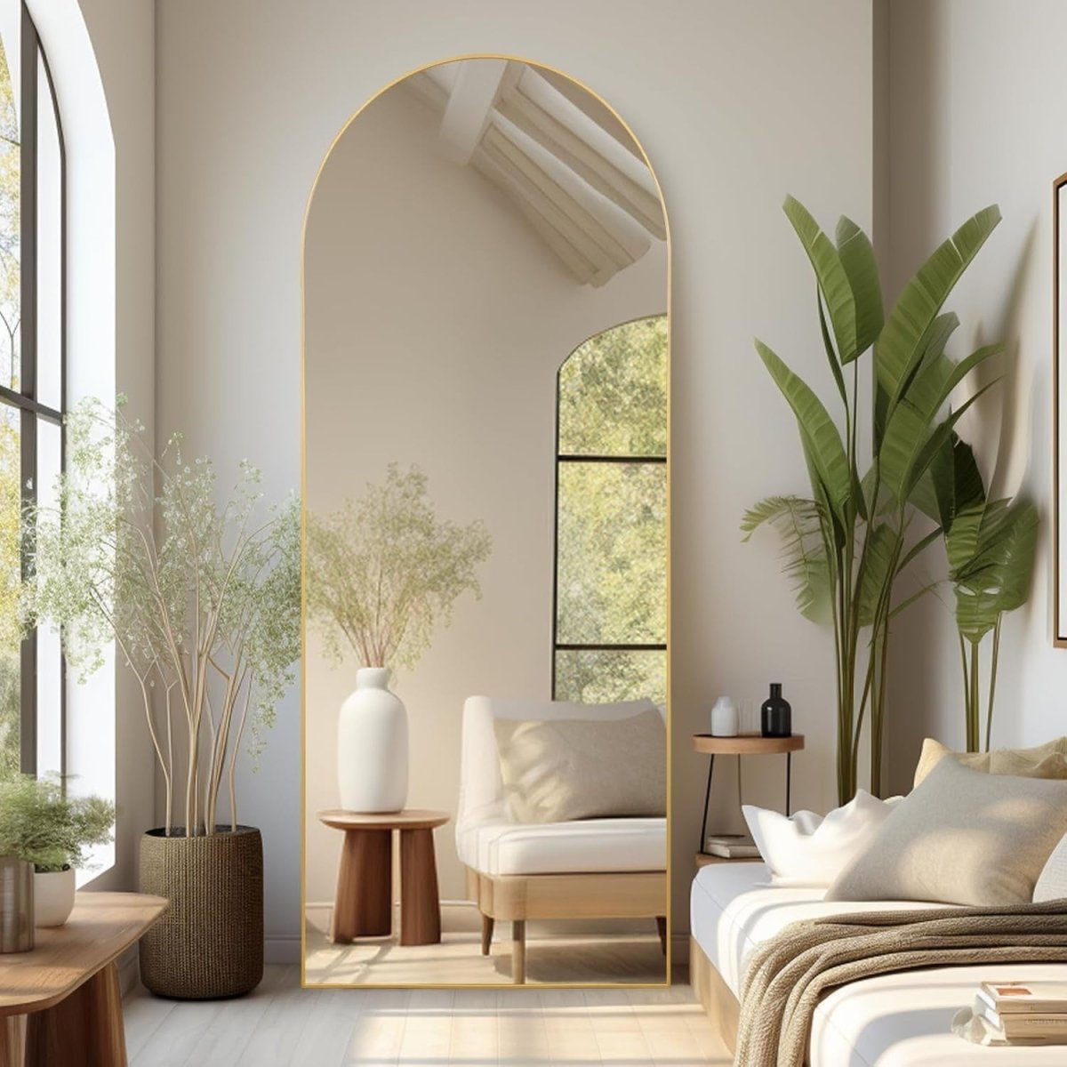 Gold Arch Floor Mirror 180x76cm Full Length Leaning Standing Wall - Kwikley