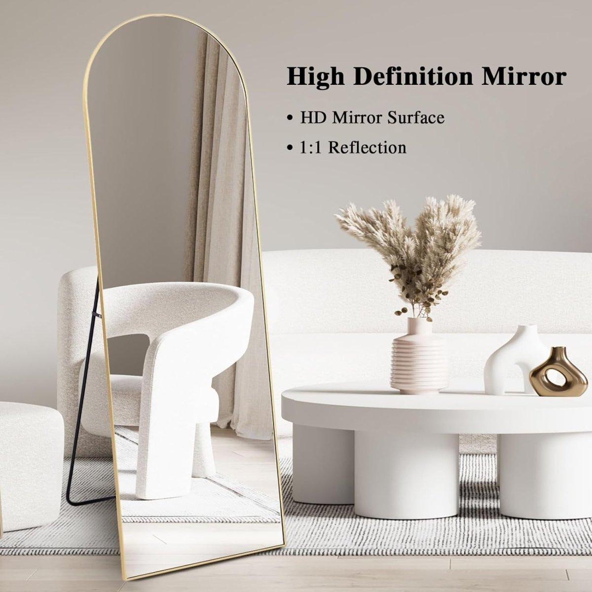 Gold Arch Full Length Mirror 161x52cm Large Floor Wall Standing Modern - Kwikley