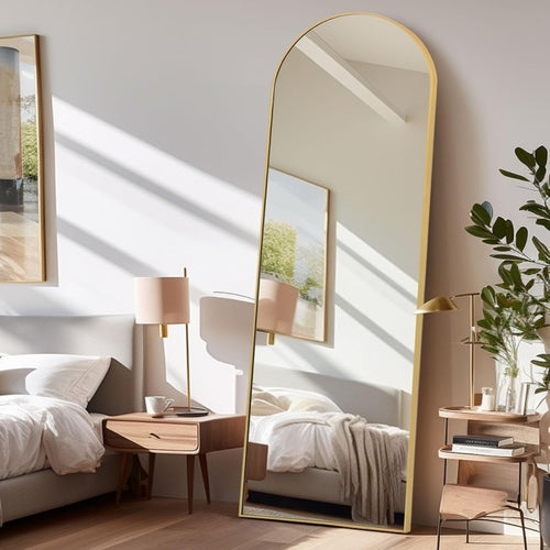 Gold Arch Full Length Mirror 161x52cm Large Floor Wall Standing Modern - Kwikley