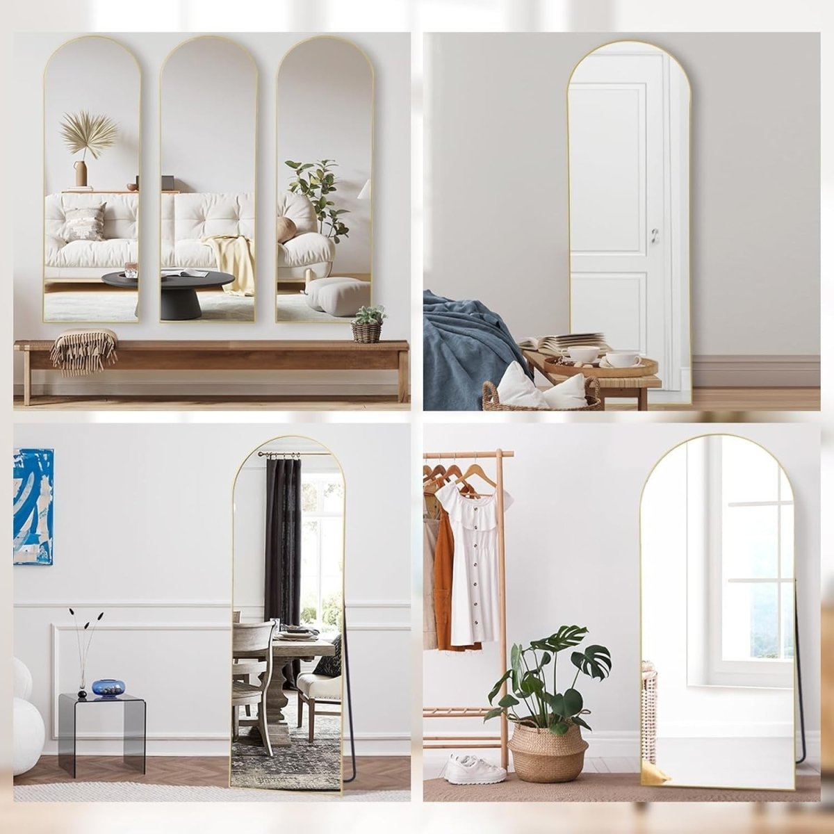 Gold Arch Full Length Mirror 161x52cm Large Floor Wall Standing Modern - Kwikley