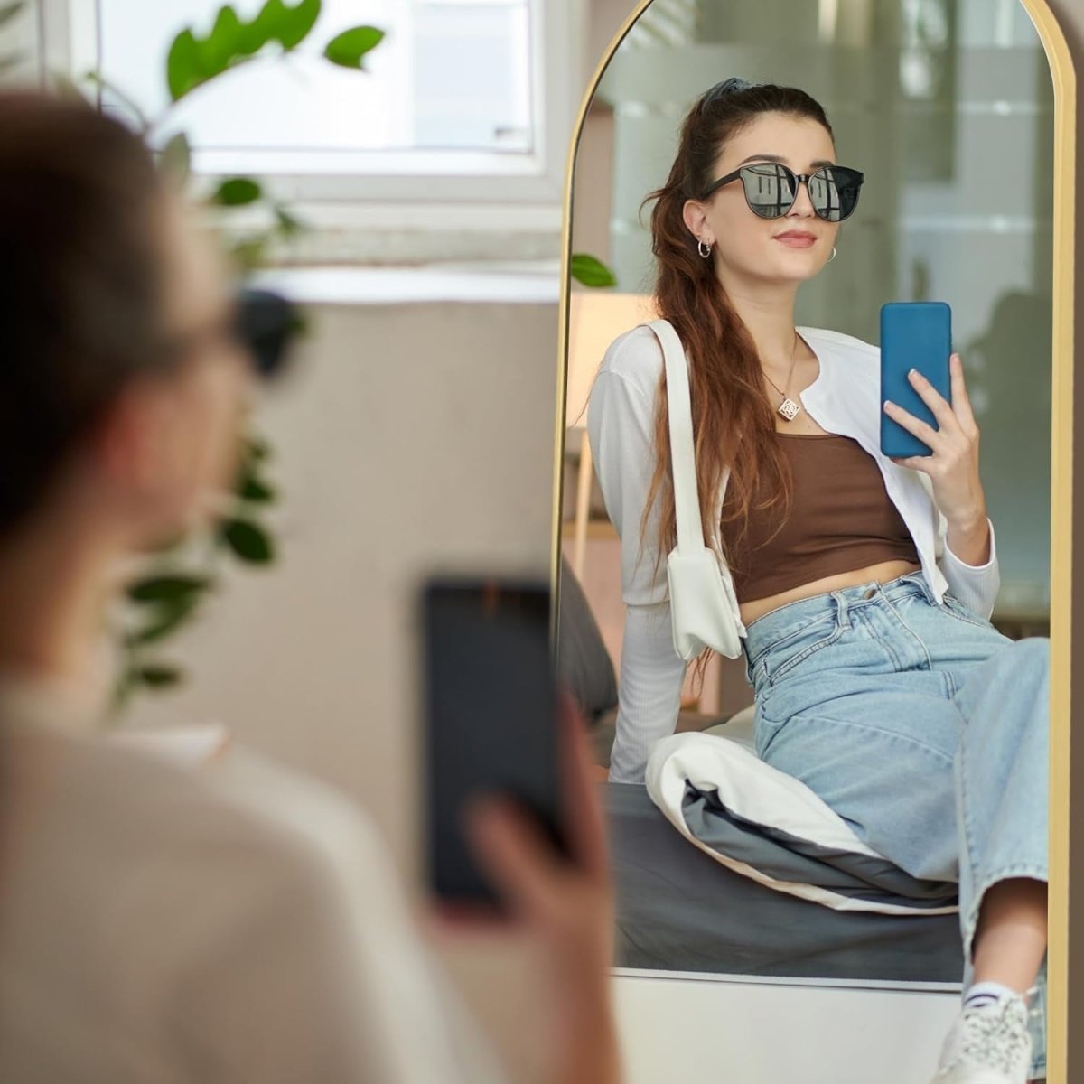 Gold Arch Full Length Mirror 161x52cm Large Floor Wall Standing Modern - Kwikley