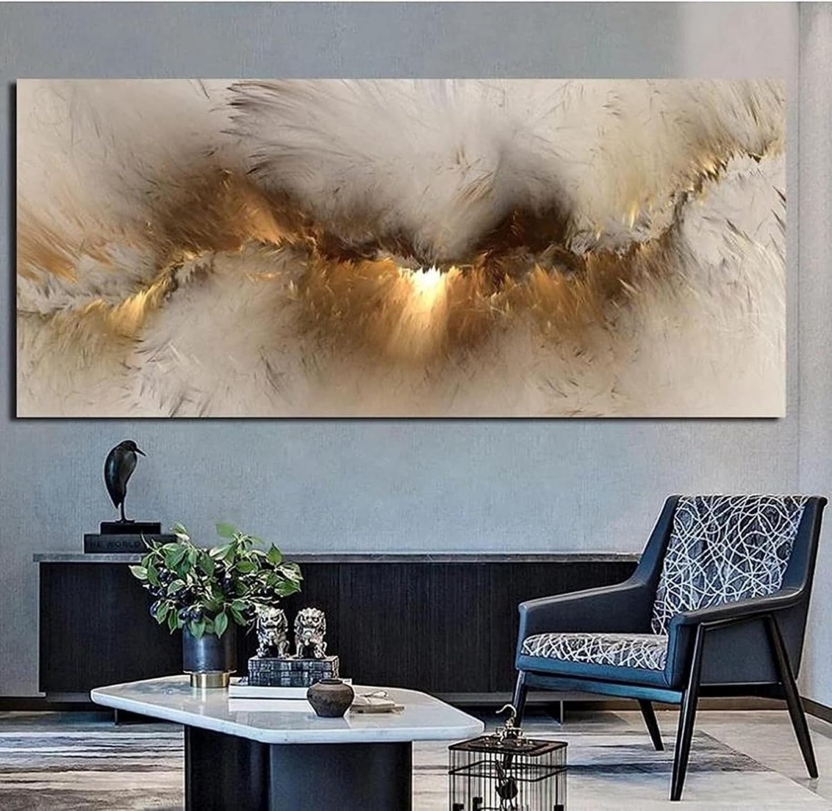 Gold Cloud Abstract Canvas Wall Art 100x57cm Modern - Kwikley