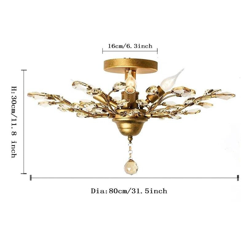 Gold Crystal Flush Chandelier 5 - Light Elegant Ceiling Light for Bedroom - Kwikley