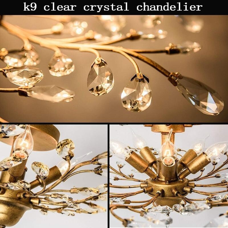 Gold Crystal Flush Chandelier 5 - Light Elegant Ceiling Light for Bedroom - Kwikley
