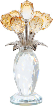 Gold Crystal Rose Bouquet Ornament Glass Flower Figurine Gift Anniversary Decor - Kwikley