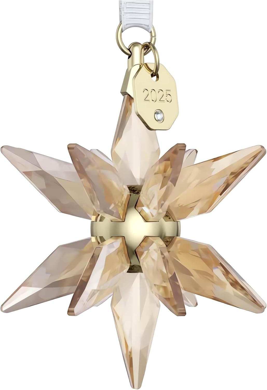 Gold Crystal Star Ornament 2025 3D Faceted Holiday Hanging Luxury Decor - Kwikley