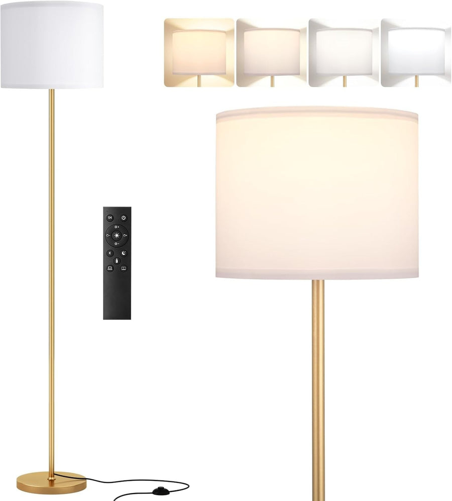 Gold Floor Lamp with Remote Dimmable Standing Lamp 153cm with 9W LED - Kwikley