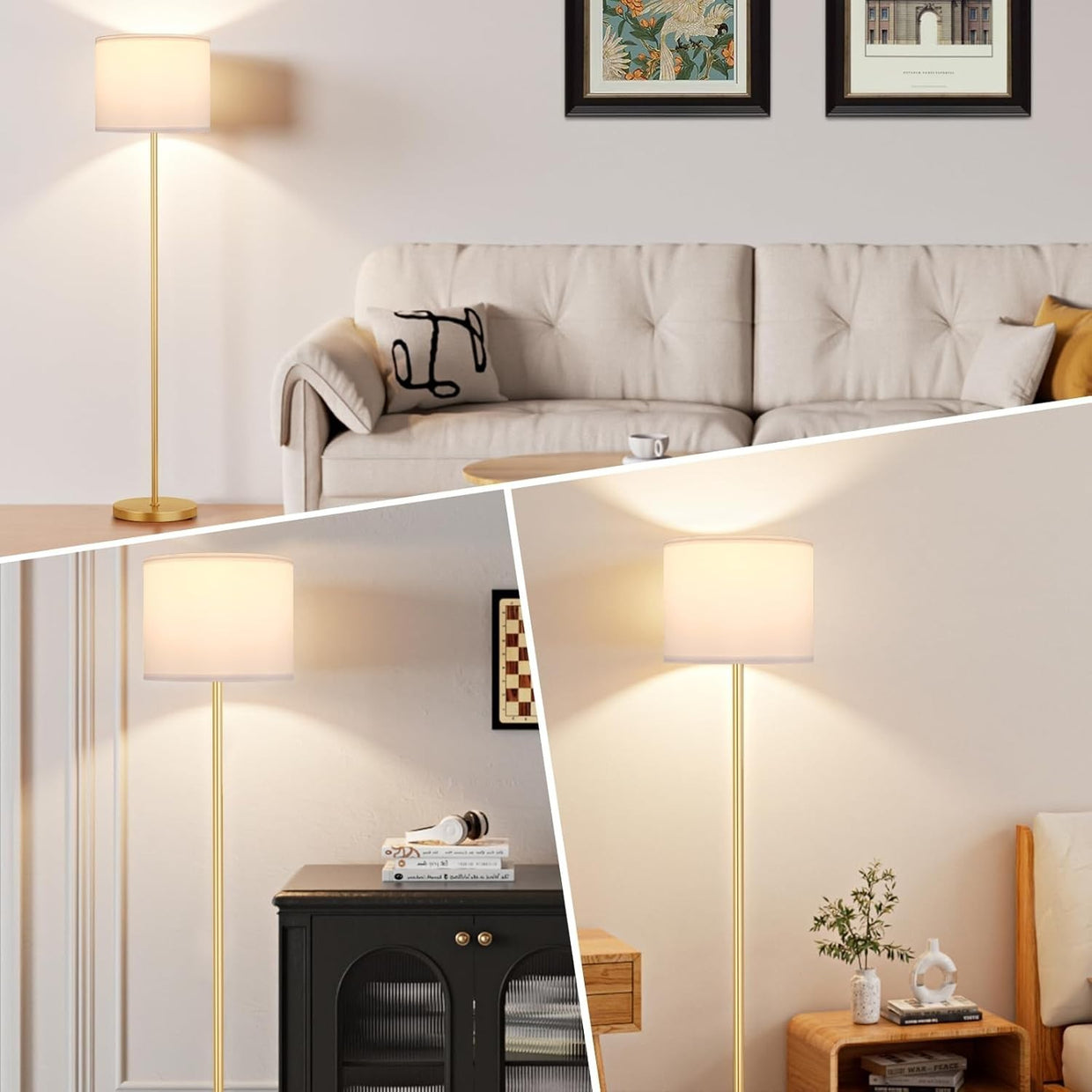 Gold Floor Lamp with Remote Dimmable Standing Lamp 153cm with 9W LED - Kwikley