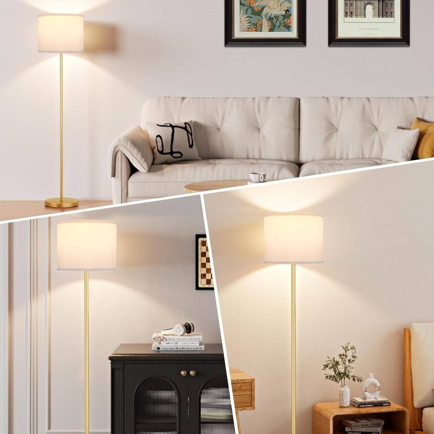Gold Floor Lamp with Remote Dimmable Standing Lamp 153cm with 9W LED - Kwikley